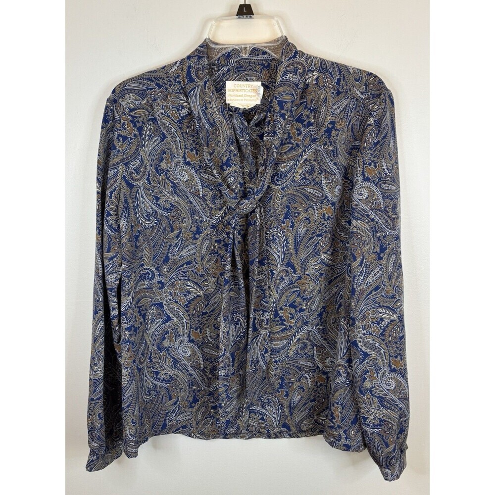 Vintage PENDLETON Country Sophisticates Paisley Blouse Women 14 Neck Tie Top USA